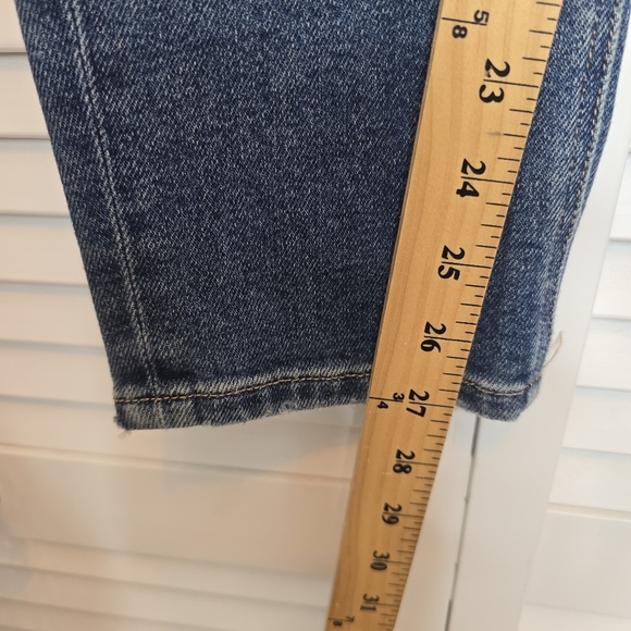 AMERICAN EAGLE Mom Jeans Stretch Distressed Raw Hem Women 2 High Rise Blue Denim - Picture 12 of 12